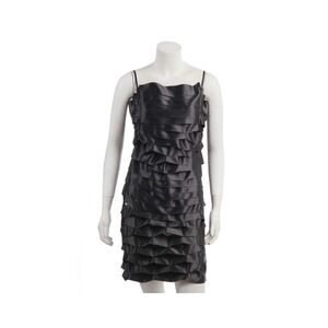 Helmet Lang Black Ribbon Dress Vintage Italy Honeycomb Exposed Seams‎ Midi